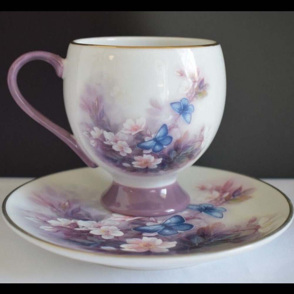 Lena Liu Porcelain Teacup And Saucer Blossoms And Butterflies Teleflora Gift